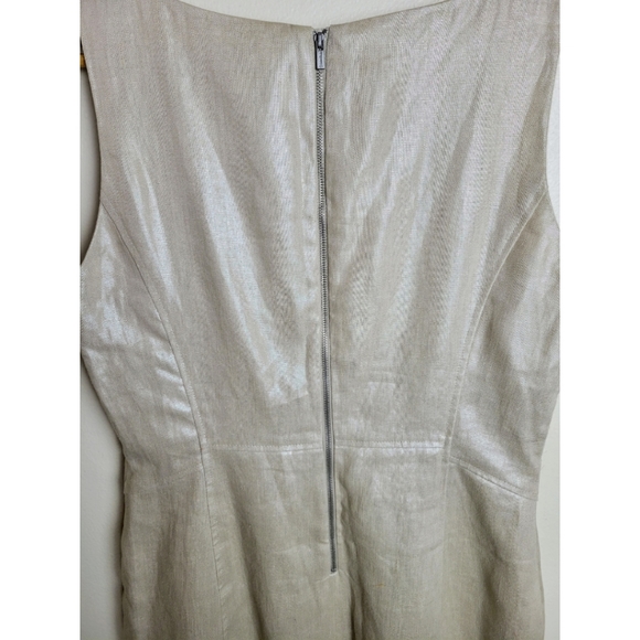 NWT Calvin Klein Linen Shimmery Metallic Sheath Dress Cream Gold Size 10 - Picture 3 of 6